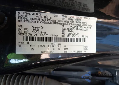 2014 Ford Focus Se из США, поврежденный, VIN 1FADP3F28EL453933